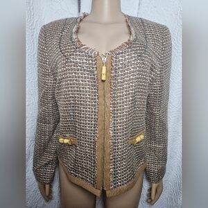 Ellen Tracy Brown and Gold Blazer with Geometric Texture